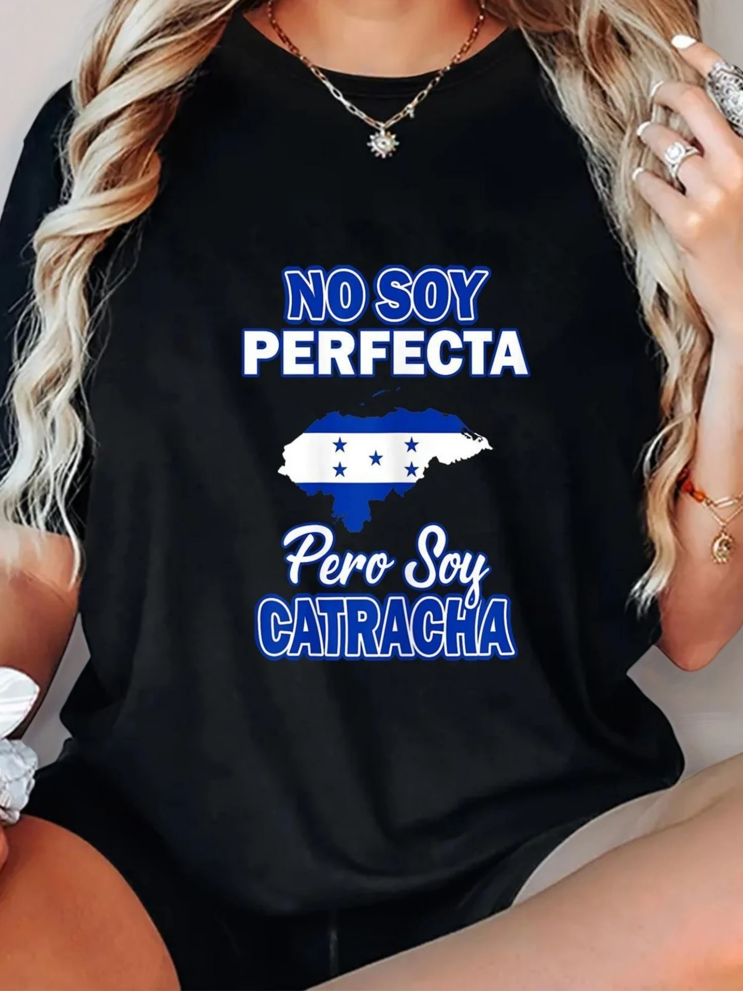 

Honduras-Inspired "No Soy Perfecta" T-Shirt, 100%, Casual Crew Neck, Solid Color, Knit Fabric, Machine Washable