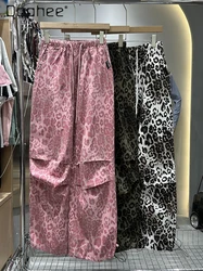 American Vintage Leopard Print Overalls Women Summer High Waist Ankle Banded Pants Jazz Hip Hop Casual Pants Fashion Loose Pants