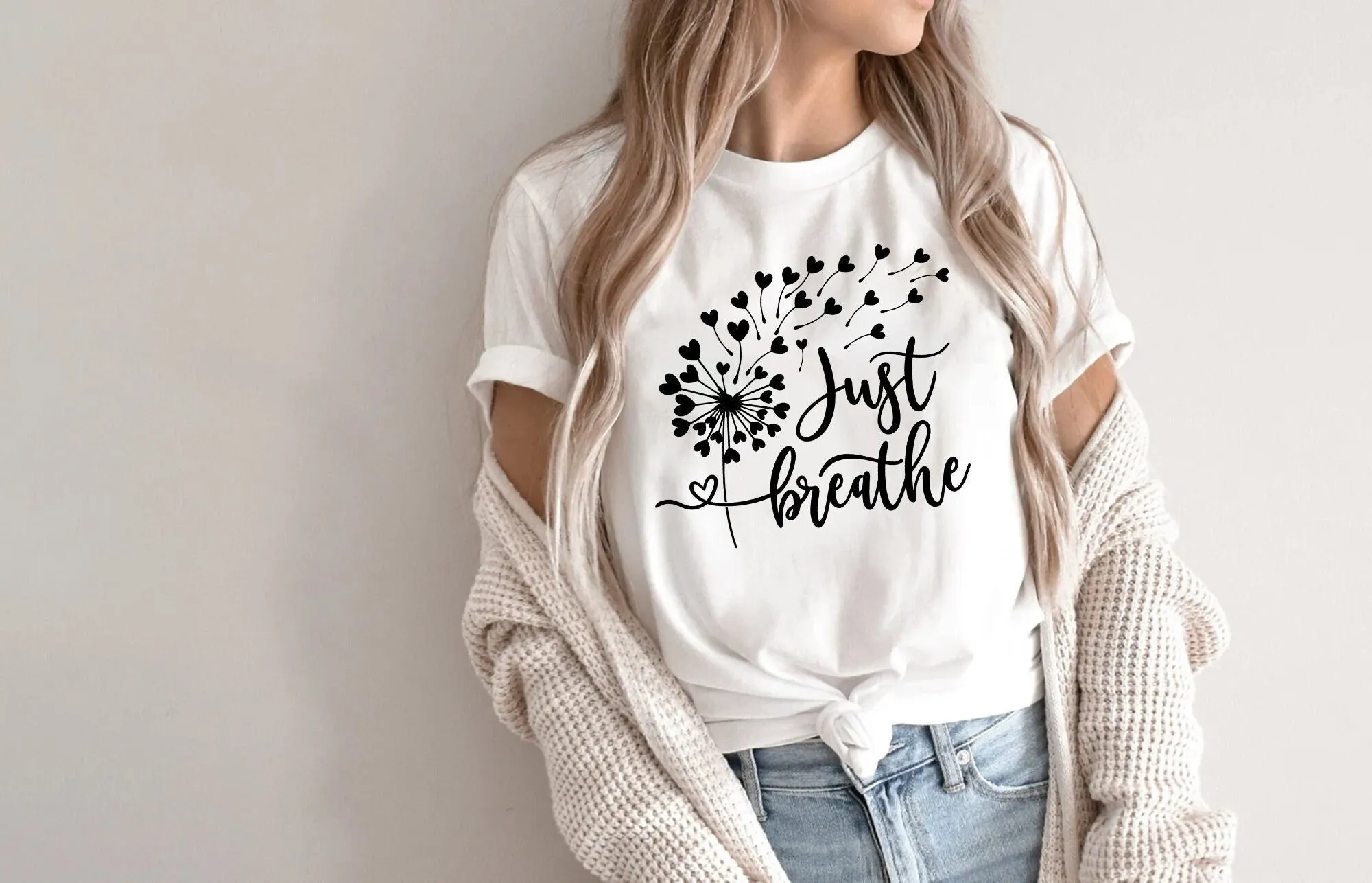 Just Breathe T Shirt Meditation Yoga Inspirational Motivational s Positive Relax For Womens Dandelion