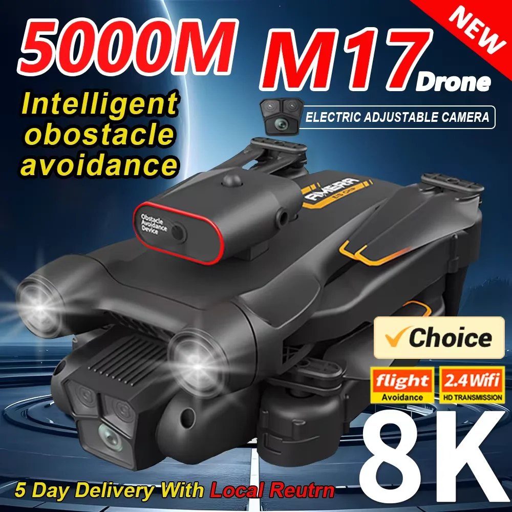 New M17 Max Drone 8K Professinal Optical Flow Dron Triple HD Camera Foldable RC Helicopter WIFI FPV Height Hold Apron Sell LED