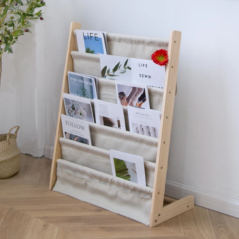

Wooden Kids Bookshelf Magazine Holder Stylish Display Rack for Books Ins Organizer Floor Standing Storage Rack