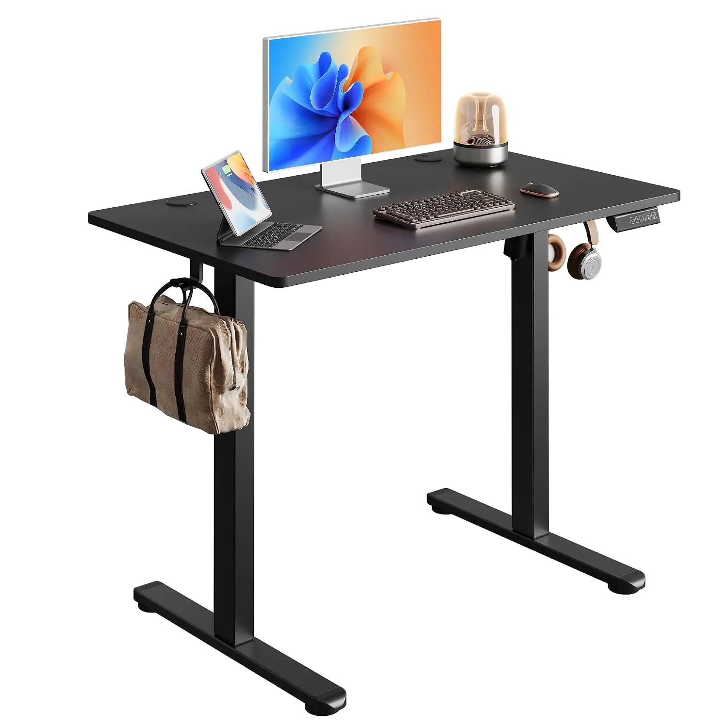 40 Inch Electric Standing Desk Adjustable Height, Workstation with LED Touchscreen, Headphone Hook, 3 Memory Preset, Home Office