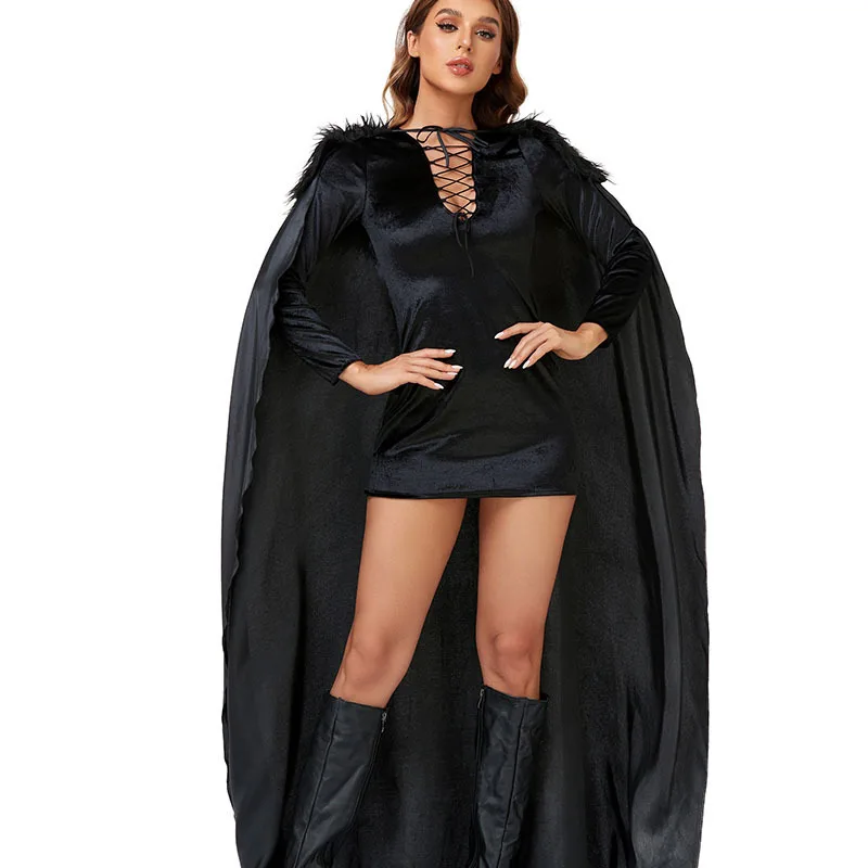 Großes Halloween-Hexenkostüm für Erwachsene, Teufelshexe, Bla-Hexenrock, traditionelles Festival-Urlaubsoutfit für Damen