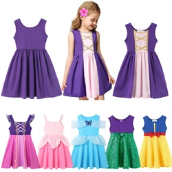 Cotton Girls Dress Casual Sleeveless Mermaid Off Shoulder Sequins 2-8Y Toddler Daily Princess Dresses Anna Embroidery Vestidos