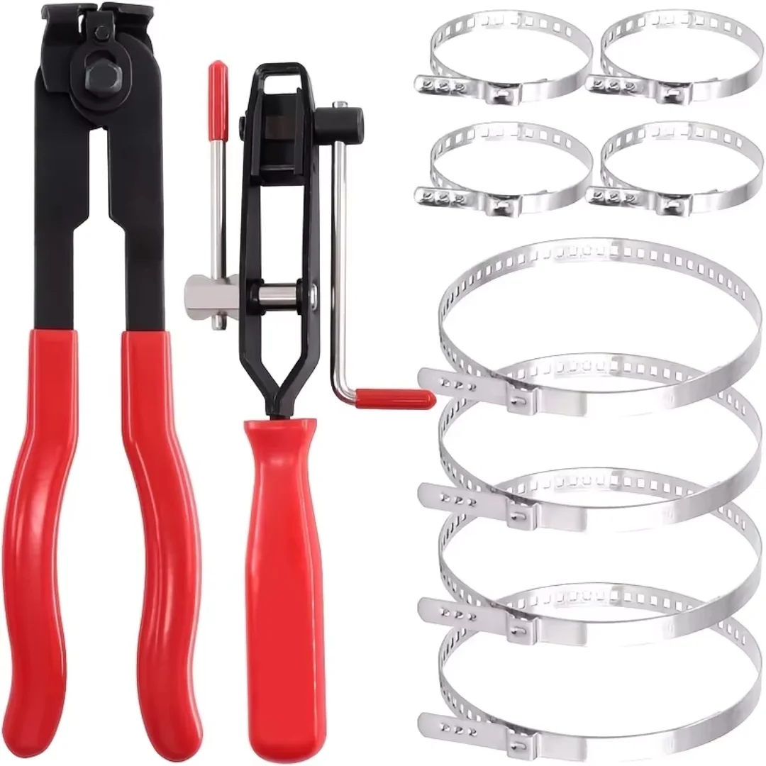 CV Boot Clamp Pliers CV Joint Ear Clamp Banding Tool Set with 8 Crimp Bands For Vehicles ATV UTV Boot Clamps
