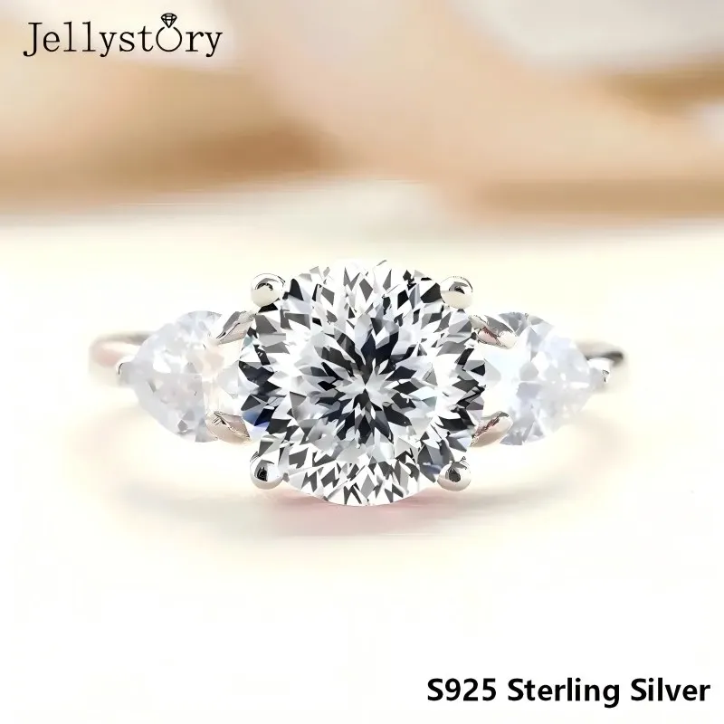 JellyStory 3 carat D color Moissanite Diamond Jewelry For Women Luxury Engagement Wedding Ring 925 Silver Plated 18K White Gold