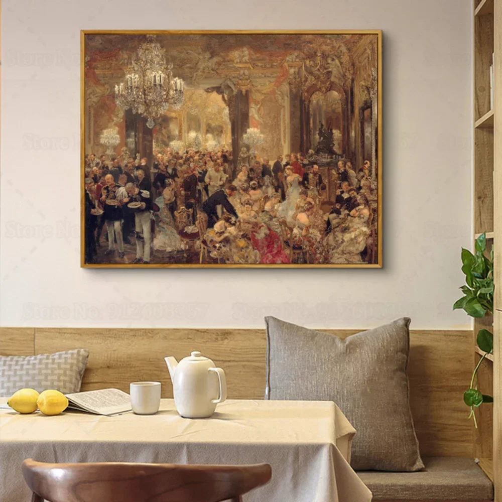 Adolph Menzel The Dinner At The Ball Canvas Painting Famous Wall Art for Home Decor