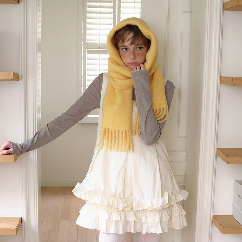 38% الصوف شتاء دافئ المرأة وشاح الكشمير بلون شالات سميكة منديل الحجاب يلتف شرابات الباشمينا فولارد عقال #6