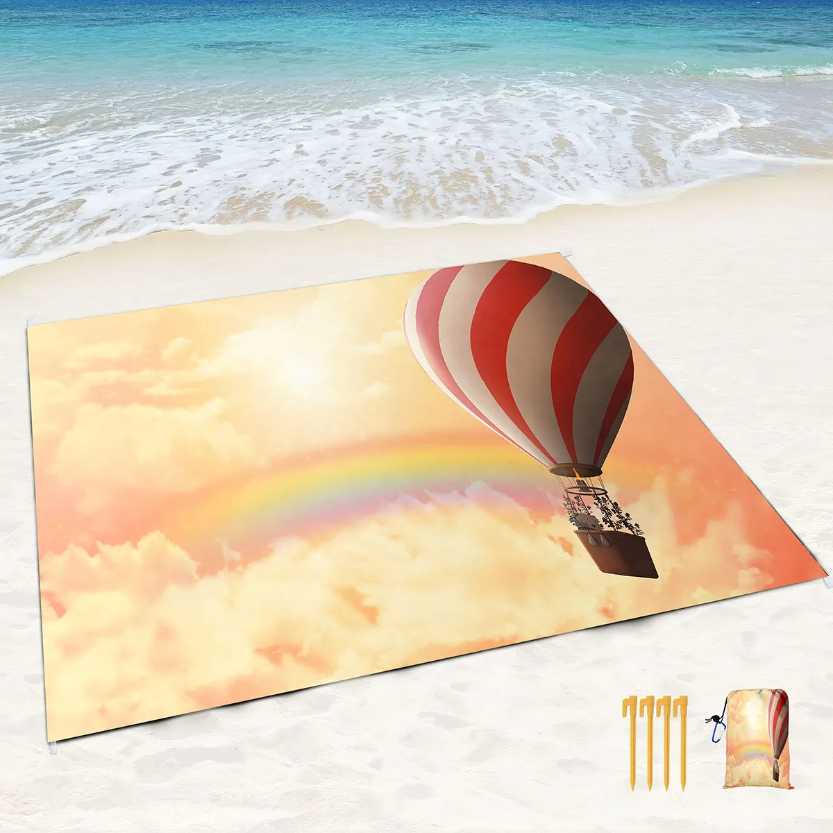 Sandproof Beach Blanket,Dream Hot Air Balloon Portable Quick Drying Picnic Blanket Outdoor Blanket for Travel,Camping,Hiking