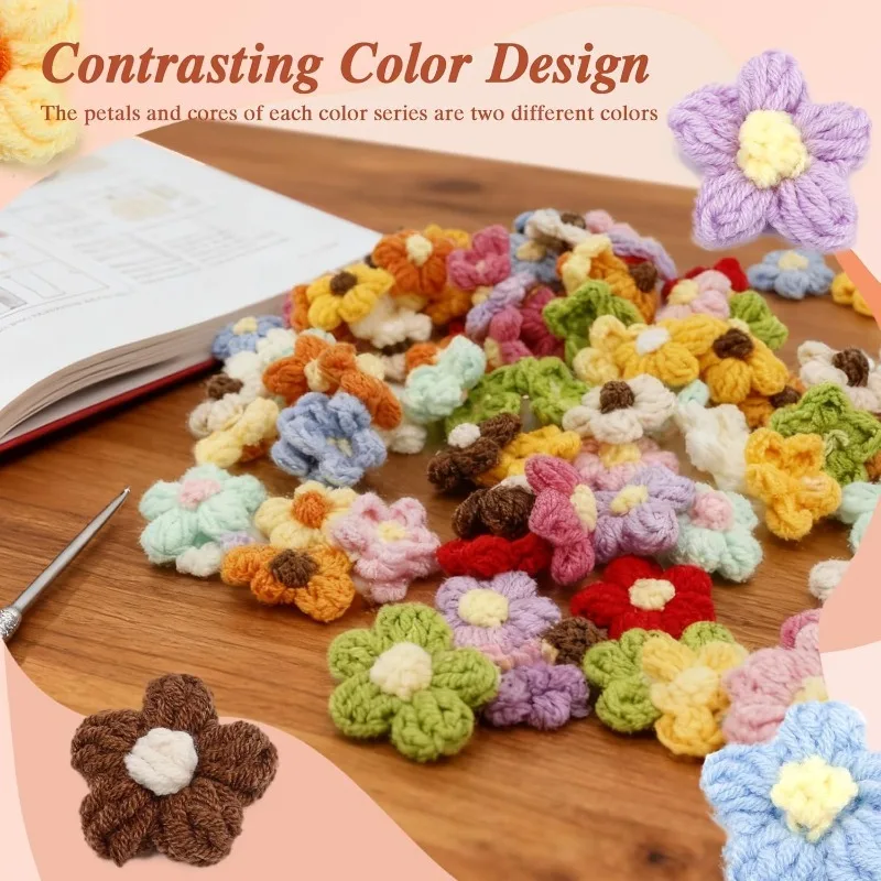 30 Stück künstliche handgestrickte Blumenapplikationen zum Aufnähen für Kleidung, Hüte, Basteln, DIY, Haarspange, Hochzeitshüte, Heimdekoration, Zubehör – Detail 8