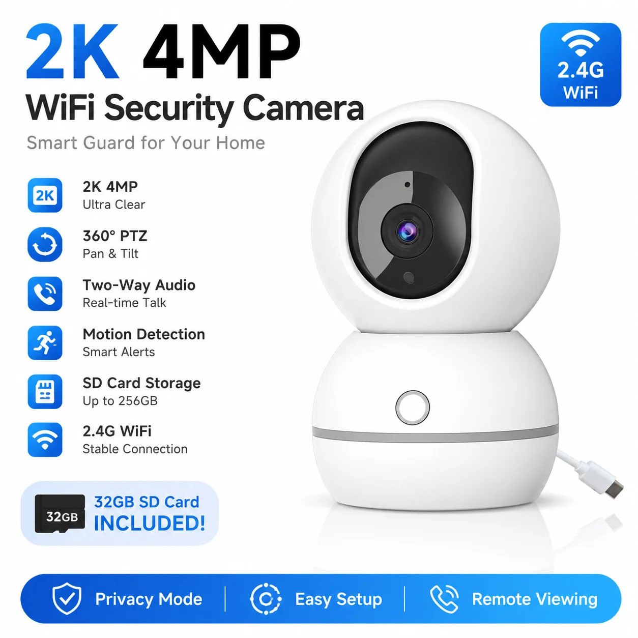 2K 5MP WiFi Baby Monitor with One-Touch Call - Indoor Auto Tracking Camera with Two-Way Audio & UHD Pet Monitor, Home Security