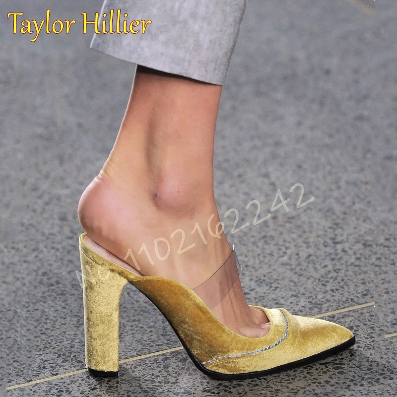 

Summer New Suede Pumps Yellow Pointed Thick Heel Shallow Mouth High Heels Fashion Luxury Catwalk Elegant Pumps Women'S Shoes 46
