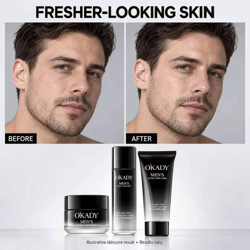 OKADY Men's Skin Care Set - 3-piece Set: Facial Cleanser, Toner, Moisturizing Cream, Hydrating Facial Care Package, Daily Facial