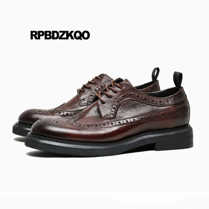 46 Lace Up Brown Brogue Men Dress Italian Leather Shoes Business Designer Handmade Big Size Wingtip 11 Luxury Prom High Quality