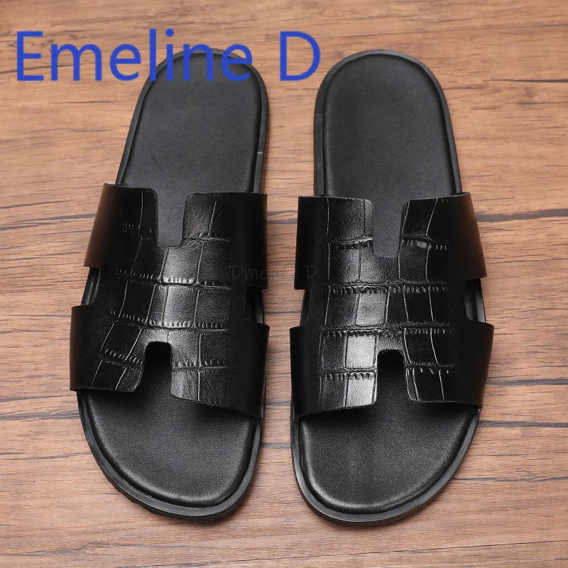 

Men's Slippers Summer Fashion Crocodile Pattern British Style Trend Anti Slip Rubber Simple Casual Comfortable Flat Shoes
