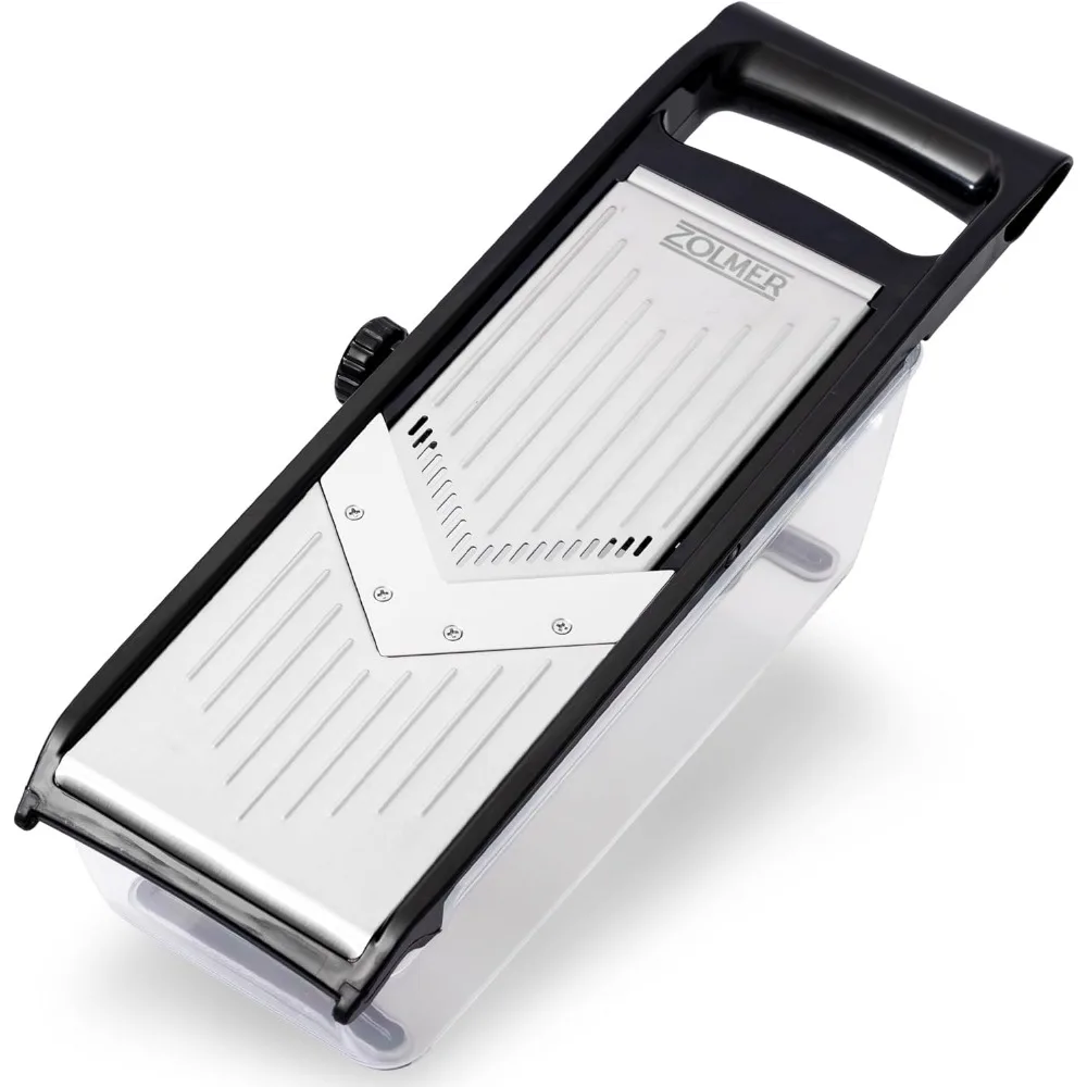 

Adjustable Mandoline Slicer with Sharp Blades, Finger Guard & Tray for Veggies