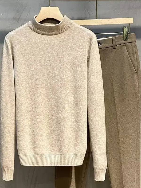 

Мужской облегающий свитер с высоким воротником, теплый зимний повседневный базовый слой, универсальный мягкий трикотажный топ