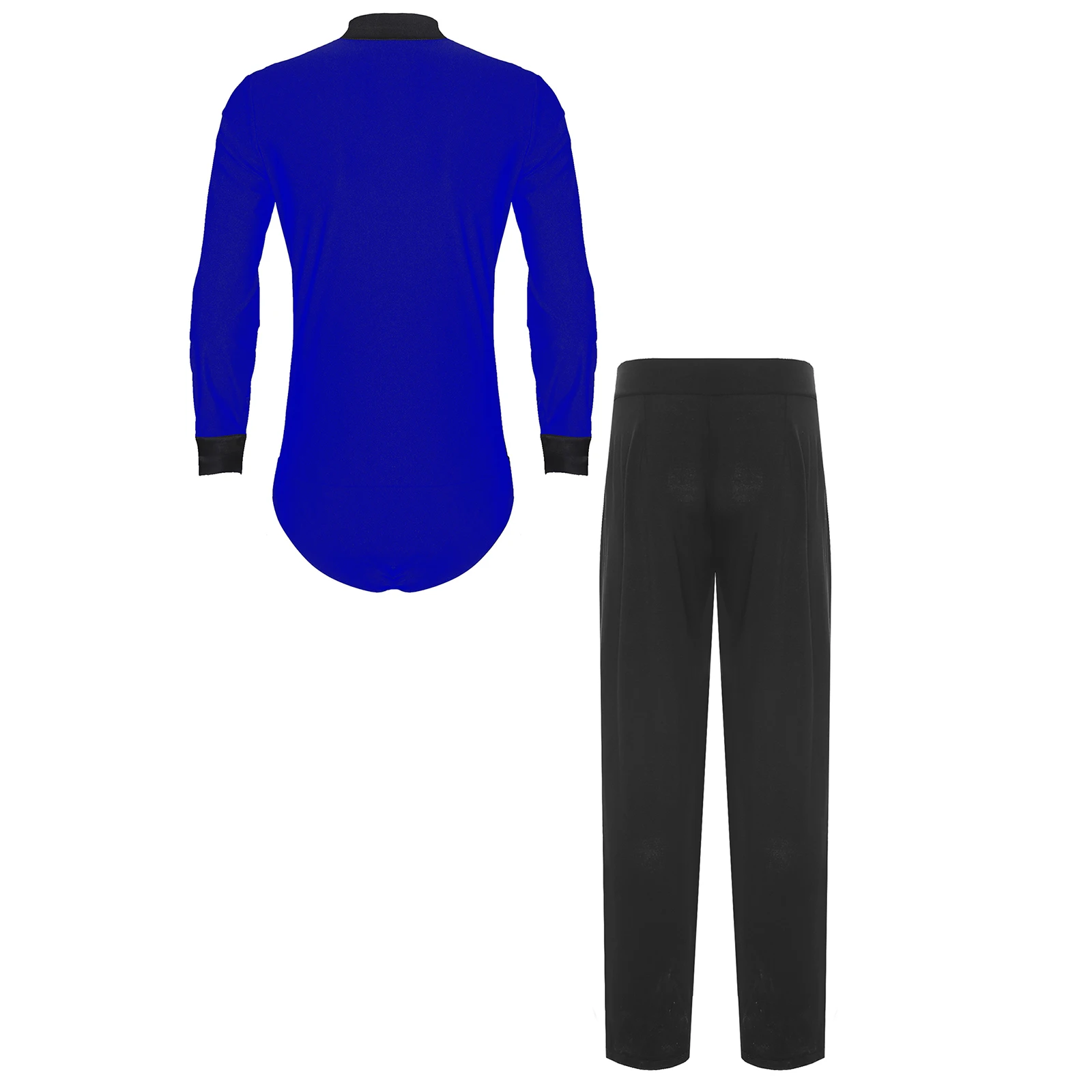 Mens Latin Ballet Dance Leotard Sets Gymnastics Outfits with High Waist Trousers for Ballroom Performance and Practice Workout