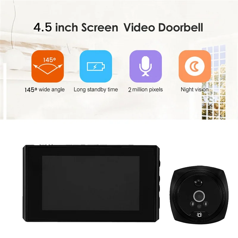 SCLS 4.5 インチ LCD スクリーン デジタル ドアベル 2MP 145 °   ナイトビジョン PIR ドアアイ電子のぞき穴ドアカメラビューア