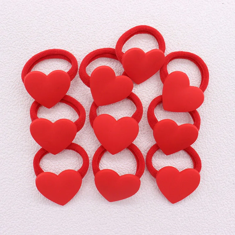 2Pcs/Set New Style Sweet Baby Red Heart Cute Hair Ornaments Children Rubber Bands Scrunchies Elastic Hair Bands Girls Party Gift