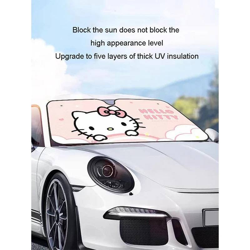 New Kuromi My Melody Car Sun Protection Heat Insulation Sunshade Front Windshield Cartoon Kt Cat Cute Light Barrier Car Decorate