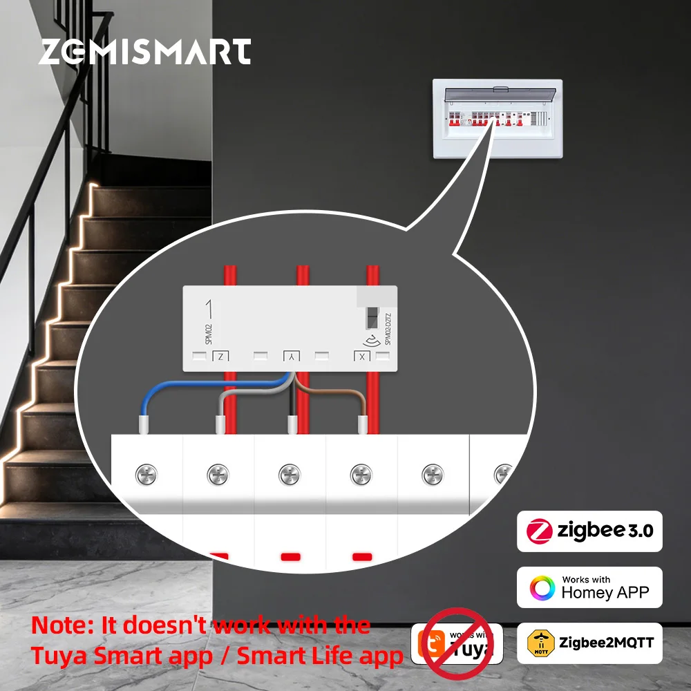 Compteur d'énergie intelligent Zemismart Zigbee 3.0 63A triphasé, capteur de surveillance de puissance en temps réel, compatible Home Assistant via Zigbee2MQTT ZHA