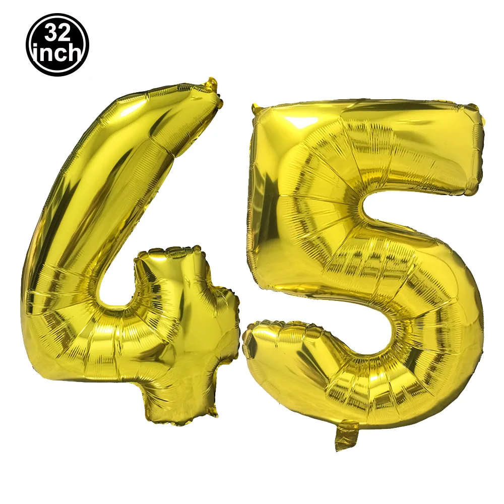 Number 45 Balloon 45 Digit Balloon Forty-Five Adult 45th Birthday 32inch Big Large Blue Green Red Pink Golden Black Colorful