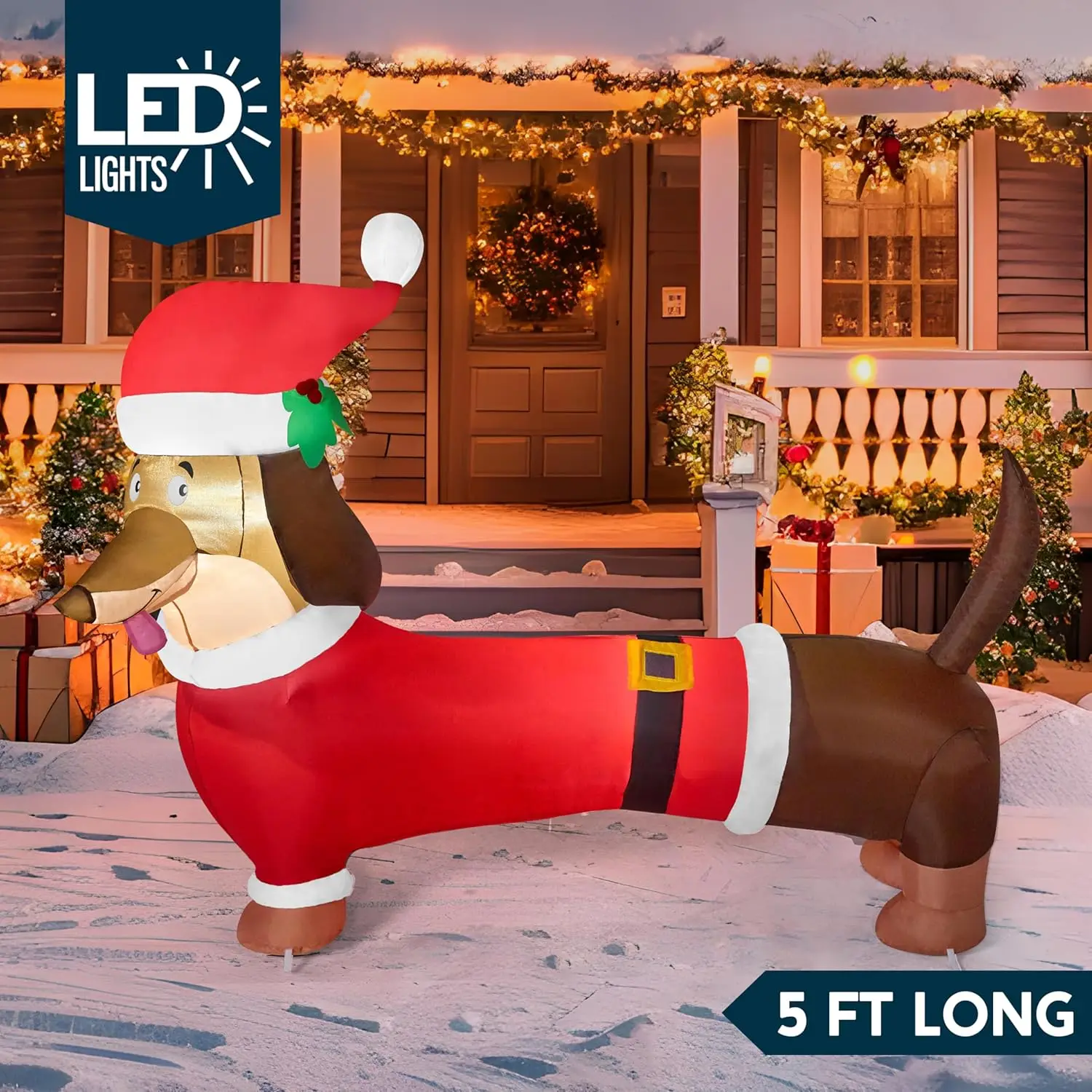 5 FT Christmas Puppy Inflatable Dachshund Decoration with Build-in LED for Christmas Inflatable Blow Up Yard Decoration