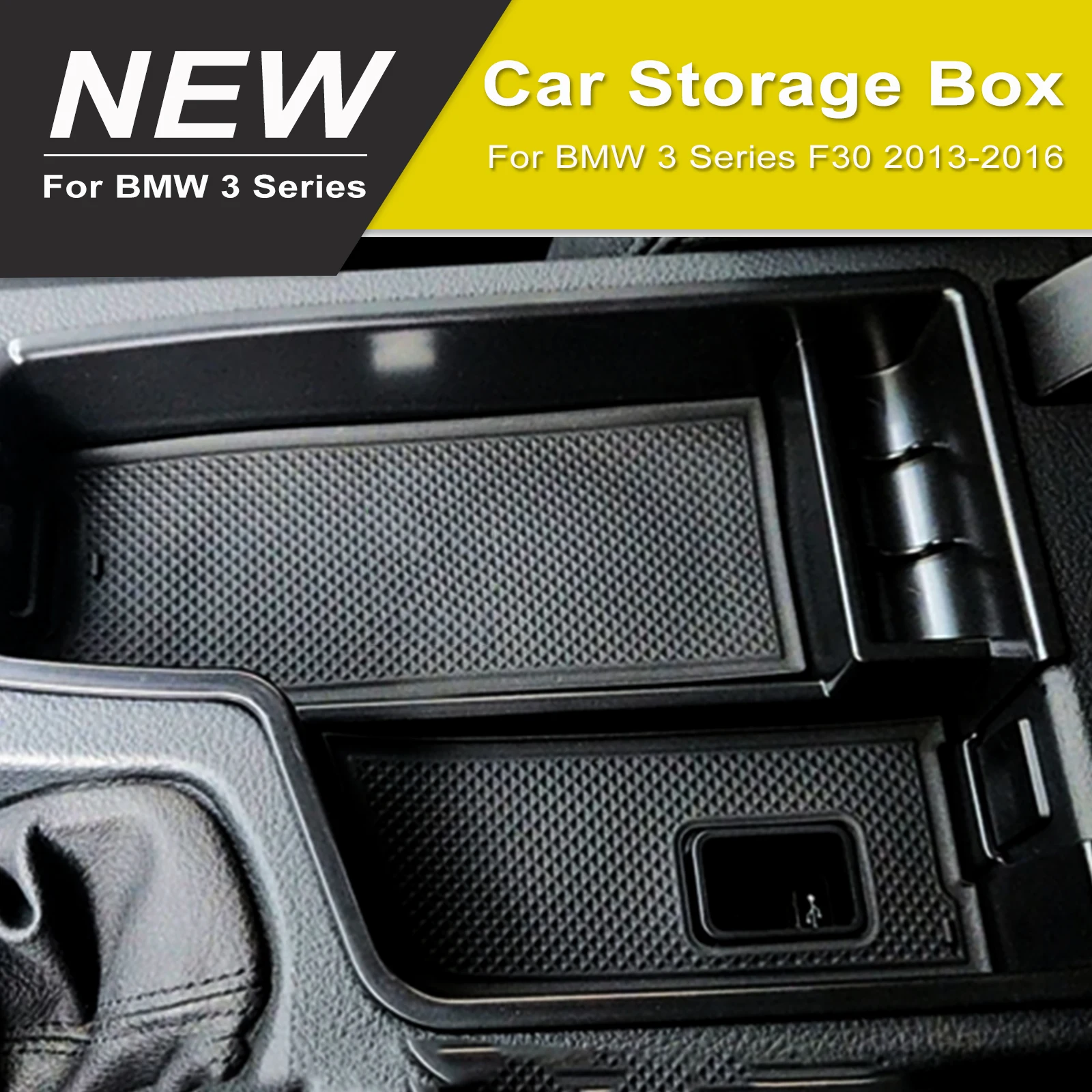 ABS Schwarze Mittelkonsolen-Armlehnen-Aufbewahrungsbox, passend für BMW 3er F30 2013-2016, Auto-Aufbewahrungs- und Ordnungshilfe – Detail 1