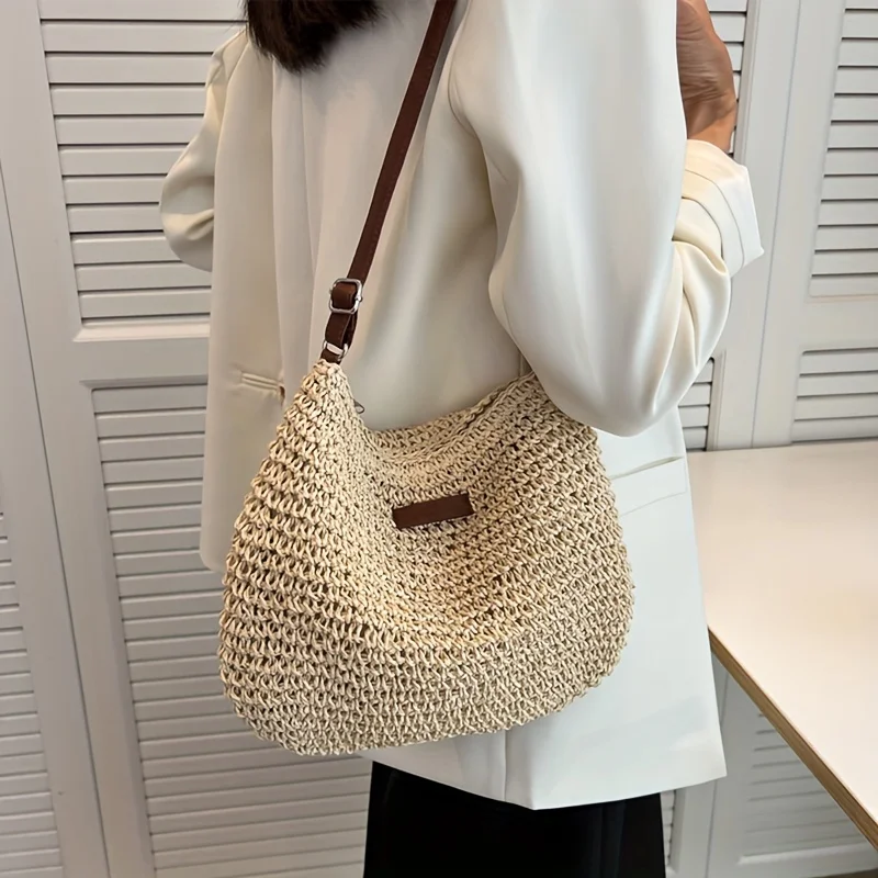 Summer Rattan Crossbody Bags Women Saddle Straw Woven Shoulder Bag Handmade Knitted Lady Small Handbags - Image 5