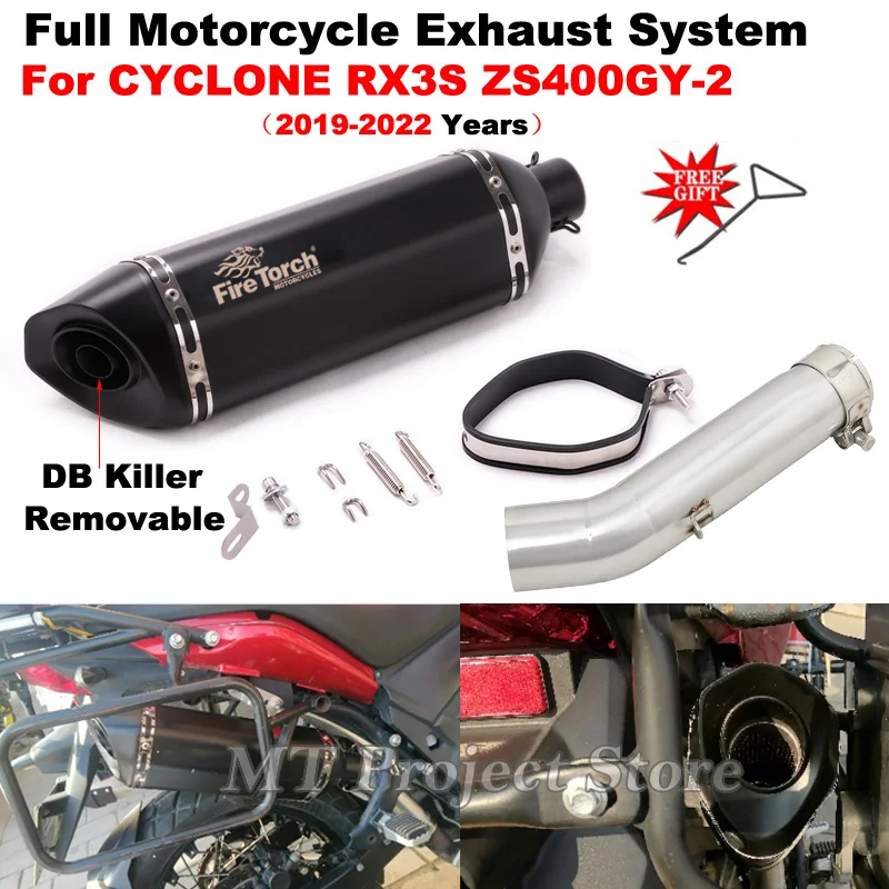 

Full Motorcycle Exhaust System Modify Escape Moto Muffler DB Killer Mid Link Pipe Slip On For CYCLONE RX3S ZS400GY-2 2019 - 2022