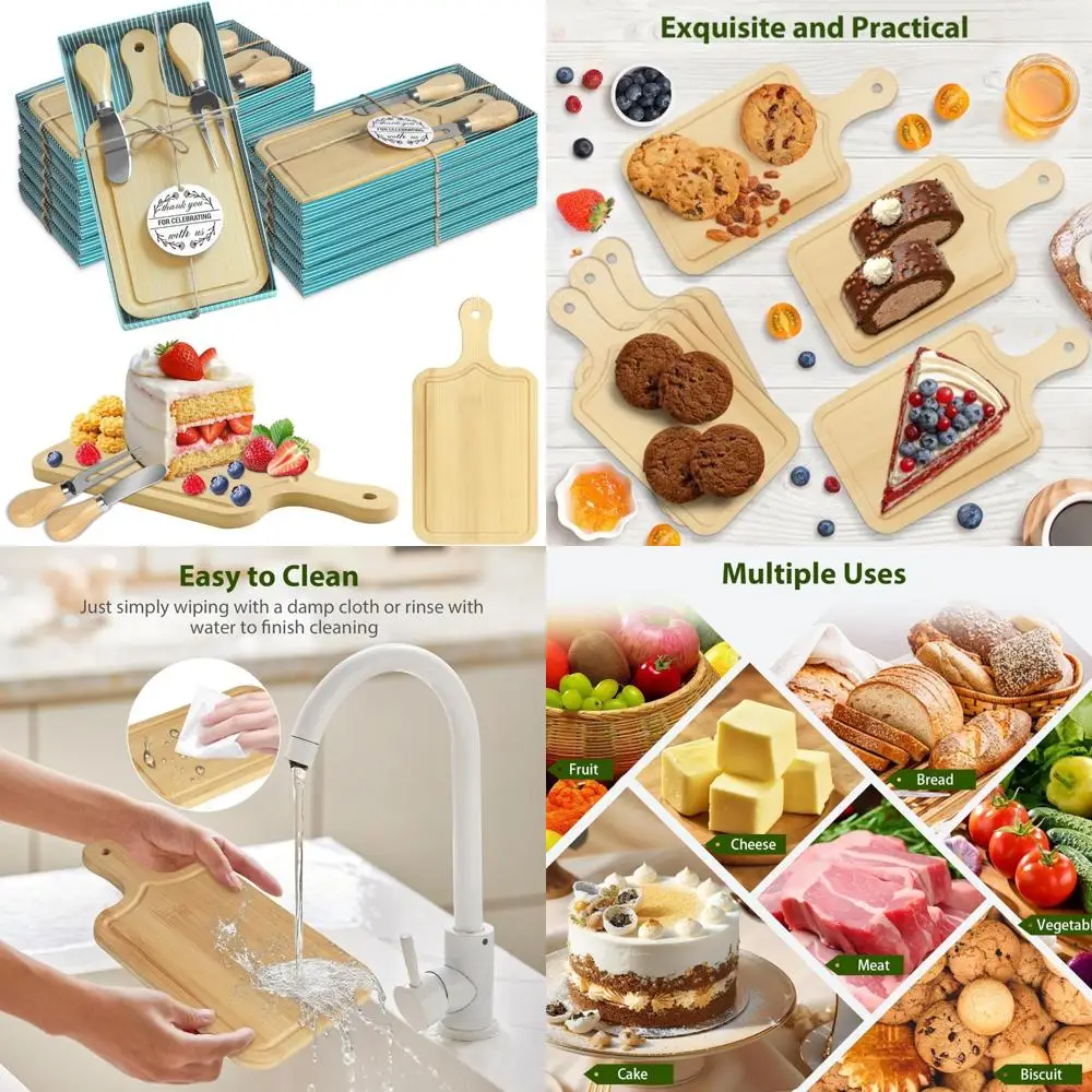 

Призы для игры в детский душ: набор мини-бамбуковых досок для сыра со столовыми приборами и подарочной коробкой, идеально подходит для мелких встреч