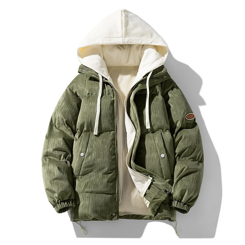 Autumn Winter Man Down Jacket Thicken Warm Contrast Color Male Hooded Coat Long Sleeve Windproof Men Fake Two-piece Outerwear