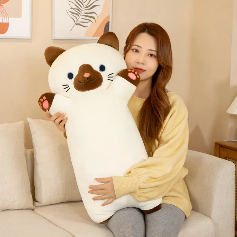 75CM Cartoon Stuffed Cat Doll Cushion Cotton Siam Fox Plush Security Comfortable Pillow Gift For Girlfriend