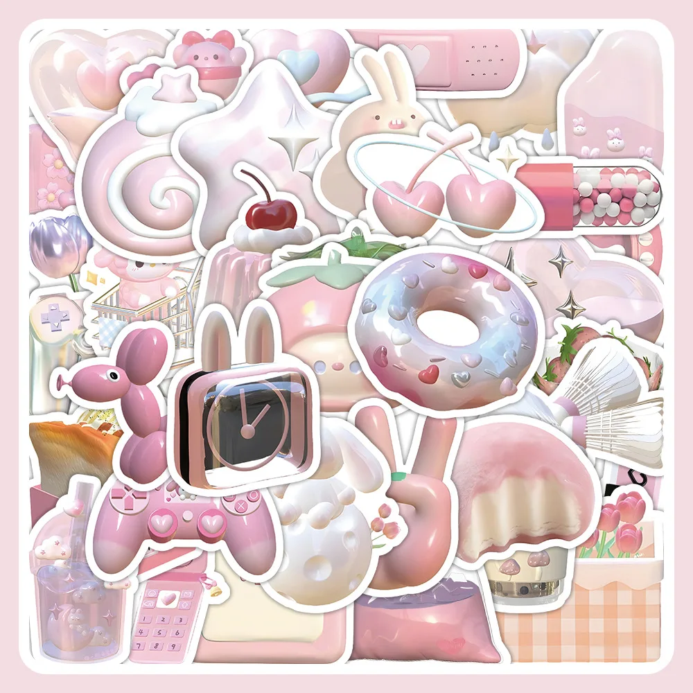 10/30/63PCS Cute Pink Cartoon INS Style 3D Stickers Decals DIY Decoration Suitcase Notebook Phone Stationery Car Sticker Gift