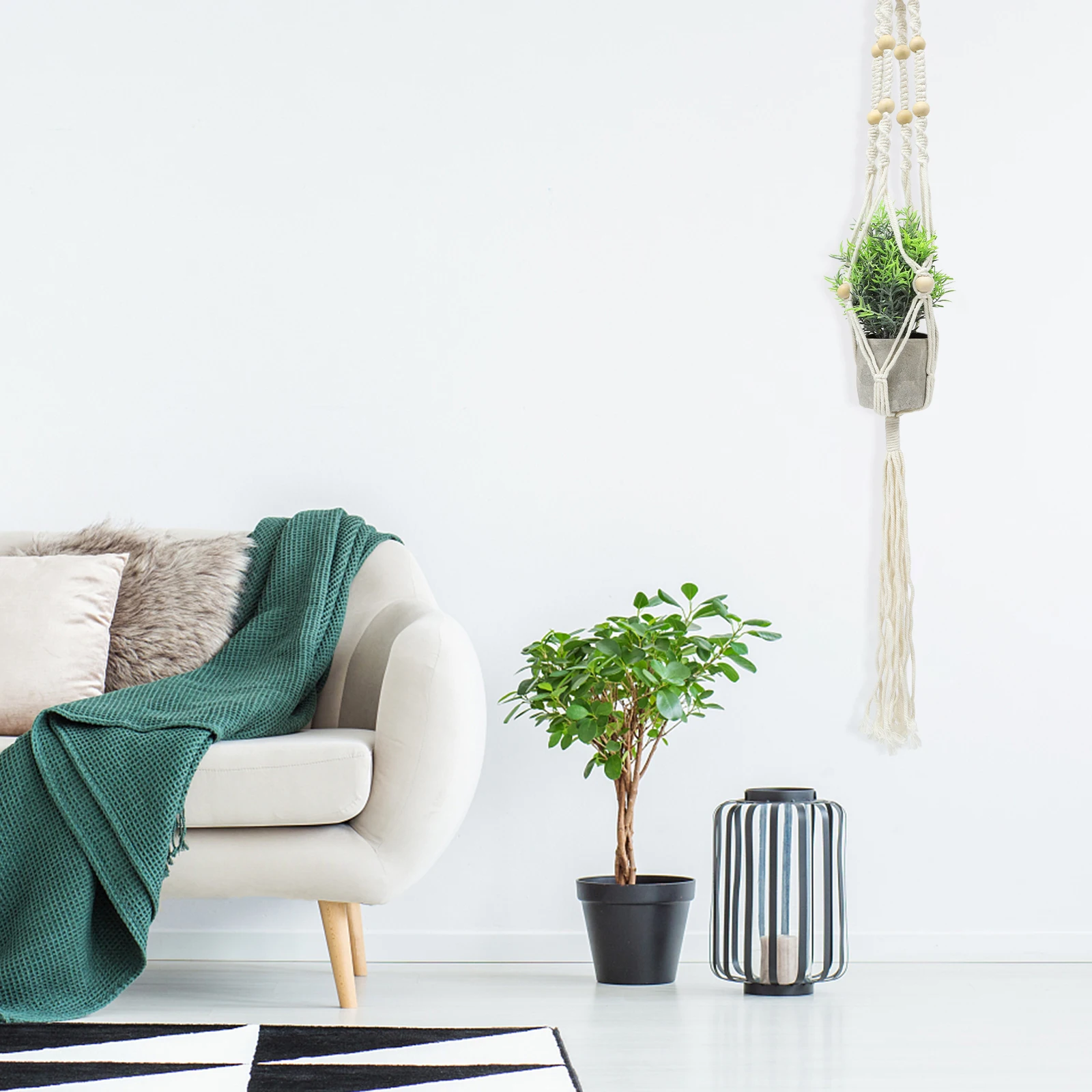

Macrame Hanger Indoor Bohemian Wall Decor Hanging Plant Holder Cotton Tassel Planter Net Bag For Home Decoration Space Saving