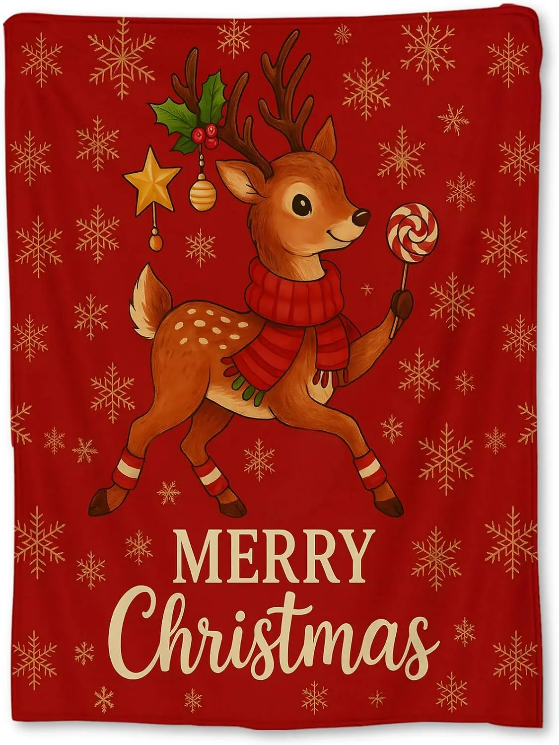 Festive Christmas Reindeer Throw Blanket Tapestry Xmas Holiday Wall Hanging Home Decor Cozy Seasonal Winter Gift for Living Room