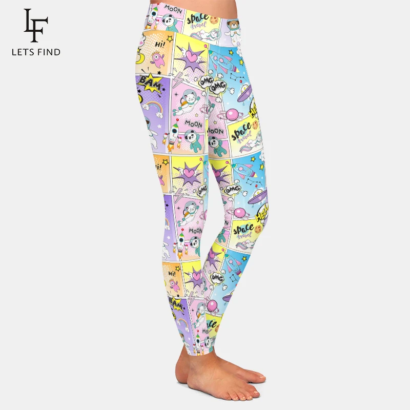 LETSFIND Legging Wanita Gambar Cetak Sutra Susu Lembut Pola Hewan Ruang Lucu Legging Fitness Pinggang Tinggi