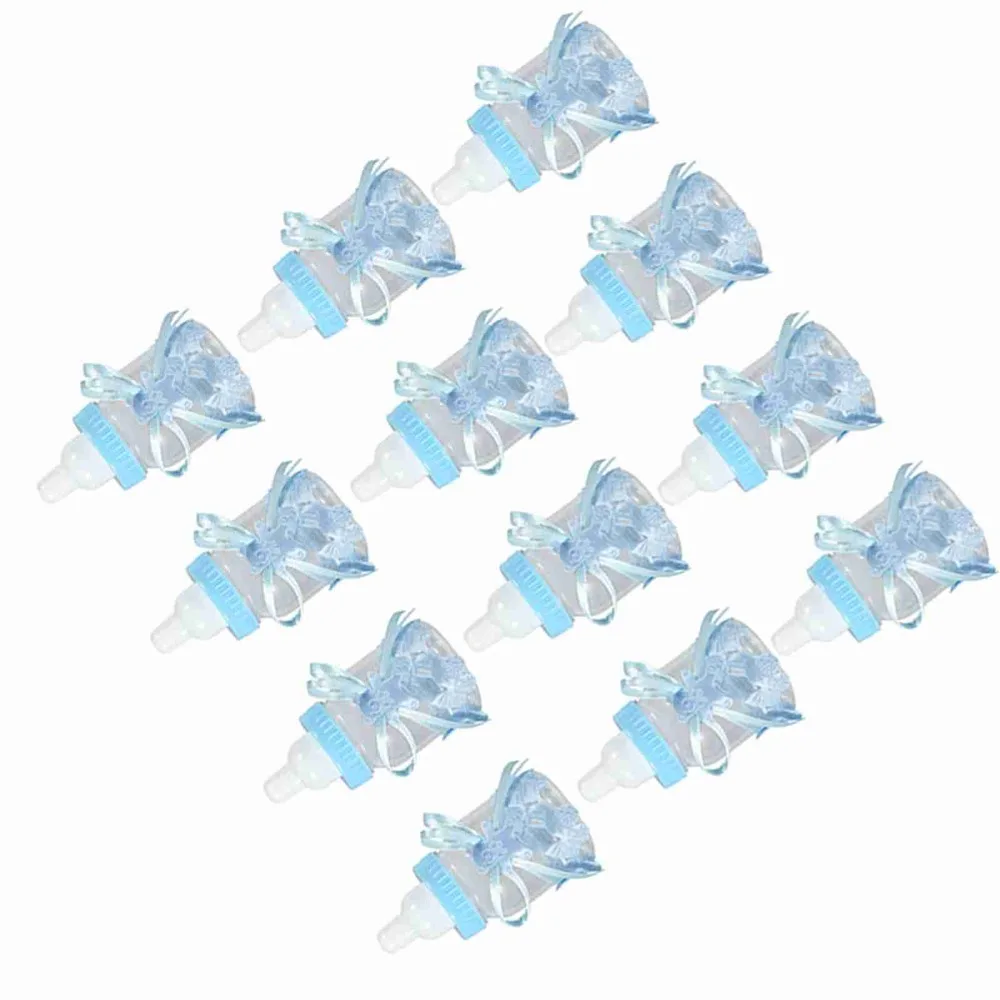 

12pcs Mini Candy Chocolate Bottles With Ribbons Blue Milk Bottles Pink Plastic Plastic Candy Bottles Home Party Decor