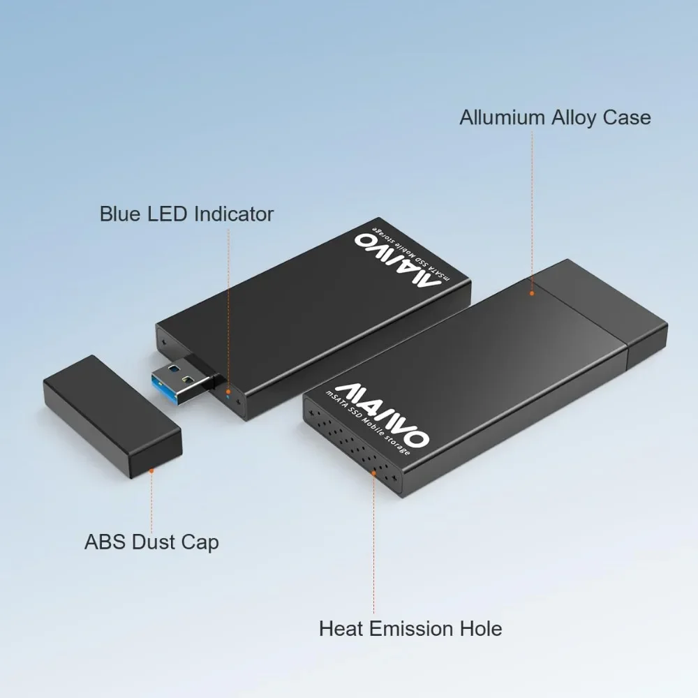 Maiwo msata para usb 3.0 adaptador caso para 30x50mm mini sata ssd 5gbps 2tb capacidade gabinete de unidade externa nenhum cabo necessário