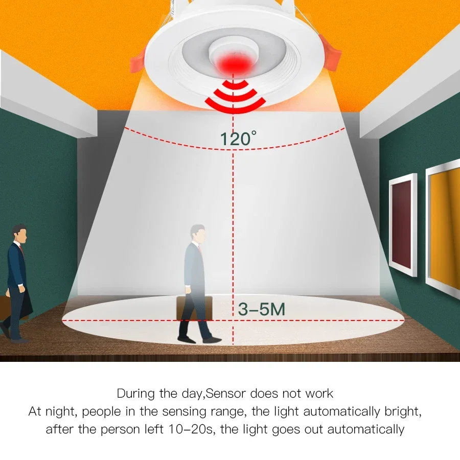 Spot lumineux LED encastrable avec détecteur de mouvement PIR, éclairage d'intérieur, luminaire de plafond, idéal pour une entrée, un couloir, des escaliers ou un garage, 5/10/15/20W, 85/265V