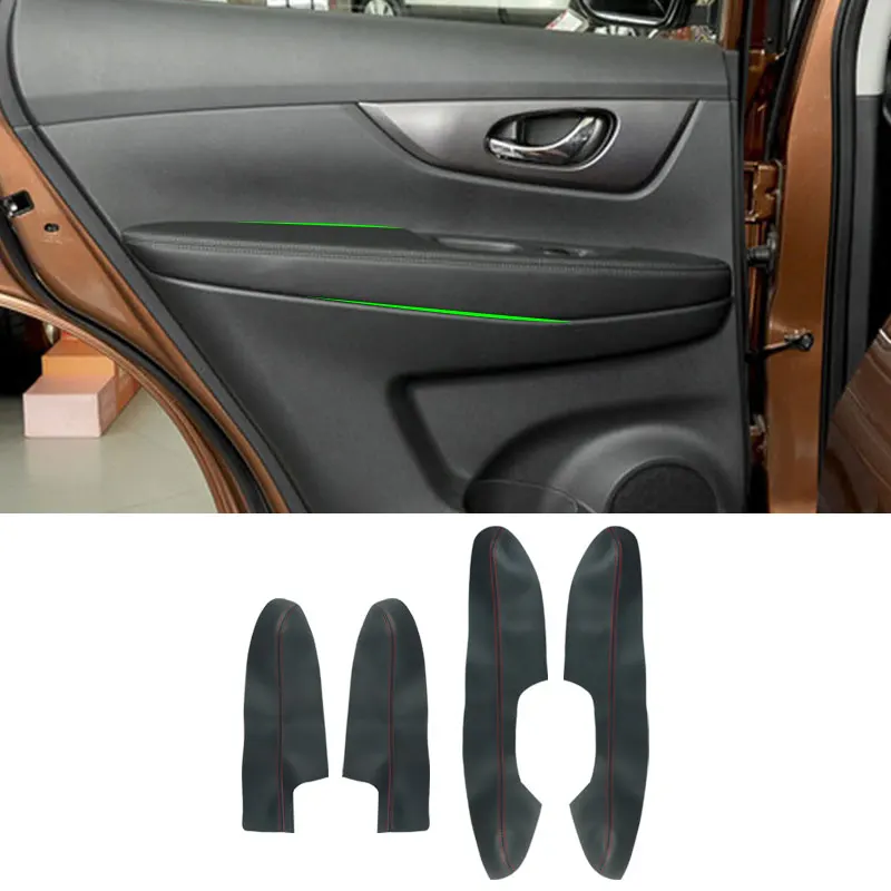 4Pcs Microfiber Leather Interior Door Armrest Cover Trim For Nissan X‑Trail Rogue 2014‑2018 Protector Accessories