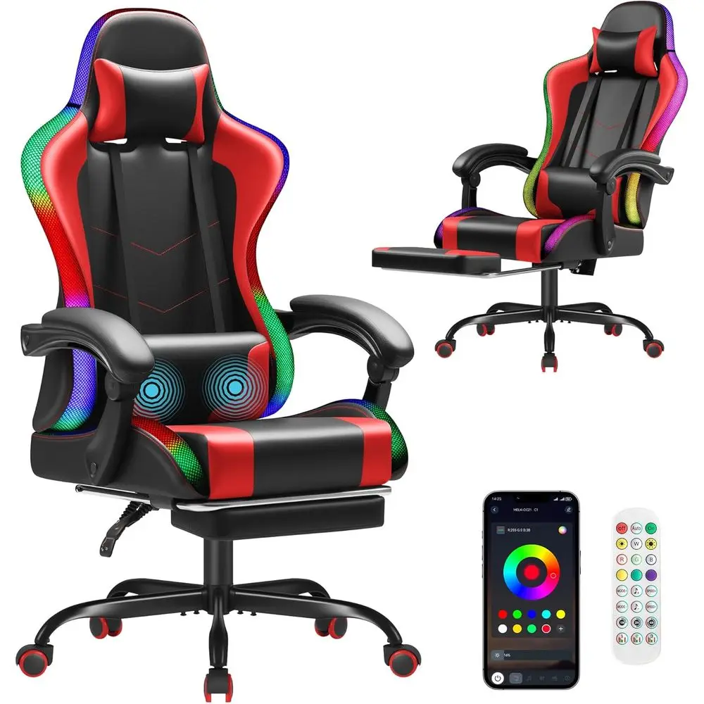 Gaming Chair, Video Game Chair with ootrest and Massage Lumbar Support, Ergonomic Computer Chair Height Adjustable with Swivel S