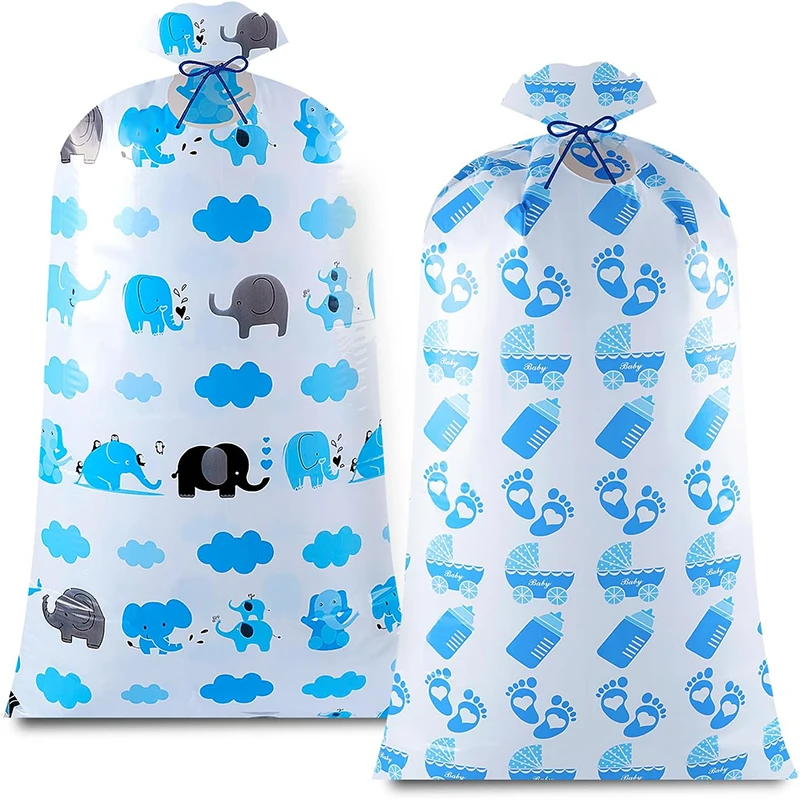 

2 Pcs 60" Oversized Gift Bags Extra Large Jumbo Plastic Bags with Ropes and Tag for Party Baby Shower Favors Blue Pink Elephant