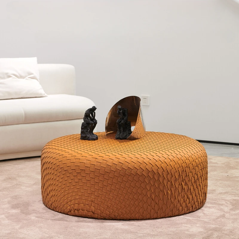 Modern minimalist sofa stool, woven circular low stool, minimalist living room, household footrest, shoe changing stool