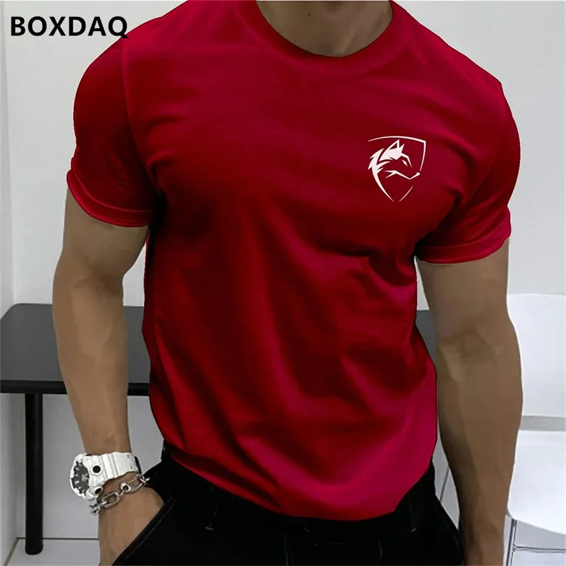 Summer Men\'s Fashion T-Shirts Short Sleeve Simple Wolf Badge Printing Streetwear Male T Shirt Trend O-Neck Casual Tops Plus Size