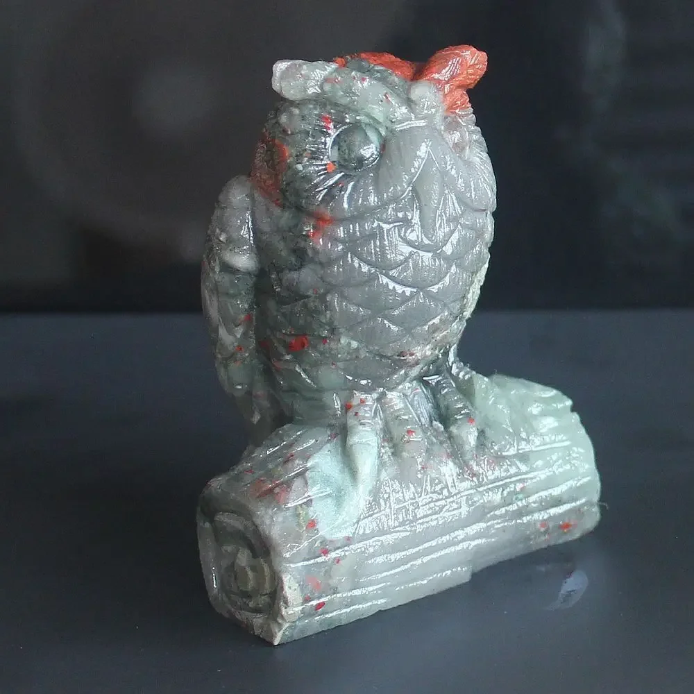 Handcrafted gemstone crystal blood stone owl Figurine Animal statue office study Home Decor view 3
