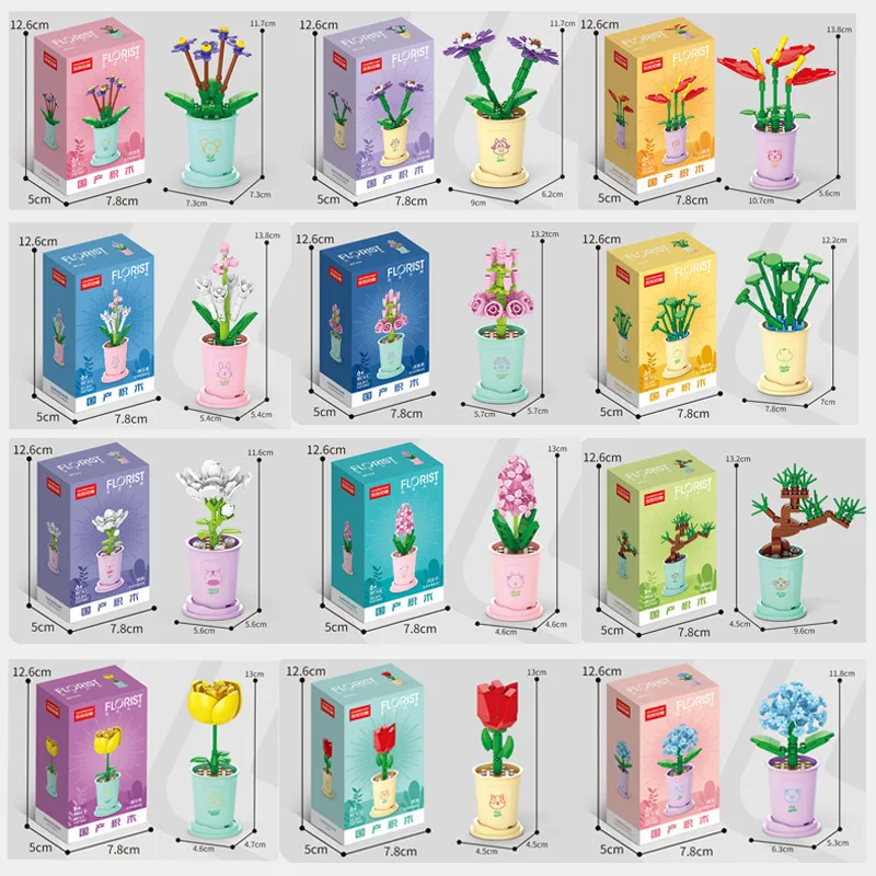 Mini Flower Building Blocks Toys Bouquets Assembled 12 Types Creative Girls Gift DIY Potted Plant Collection Gift Souvenir