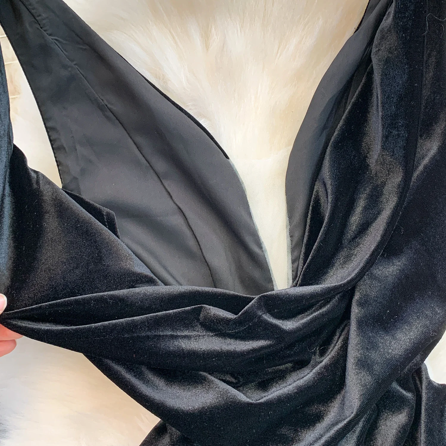 chic Elegante senza maniche con spalle scoperte abito in rete di velluto moda coreana prendisole abbigliamento donna