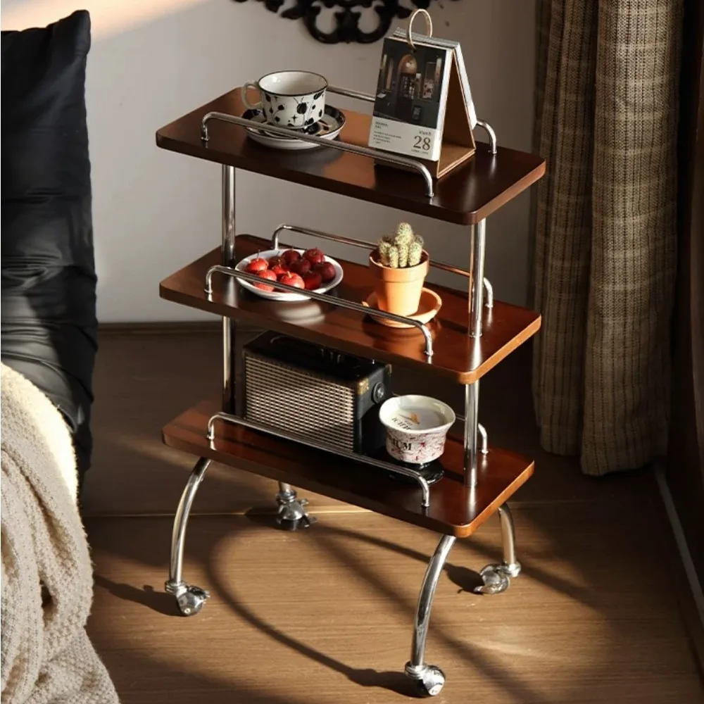 Mid Century Multi-Layer Storage Trolley Metal Art Rack Mobile Side Table Luxury Narrow Organizer for Living Room Kitchen